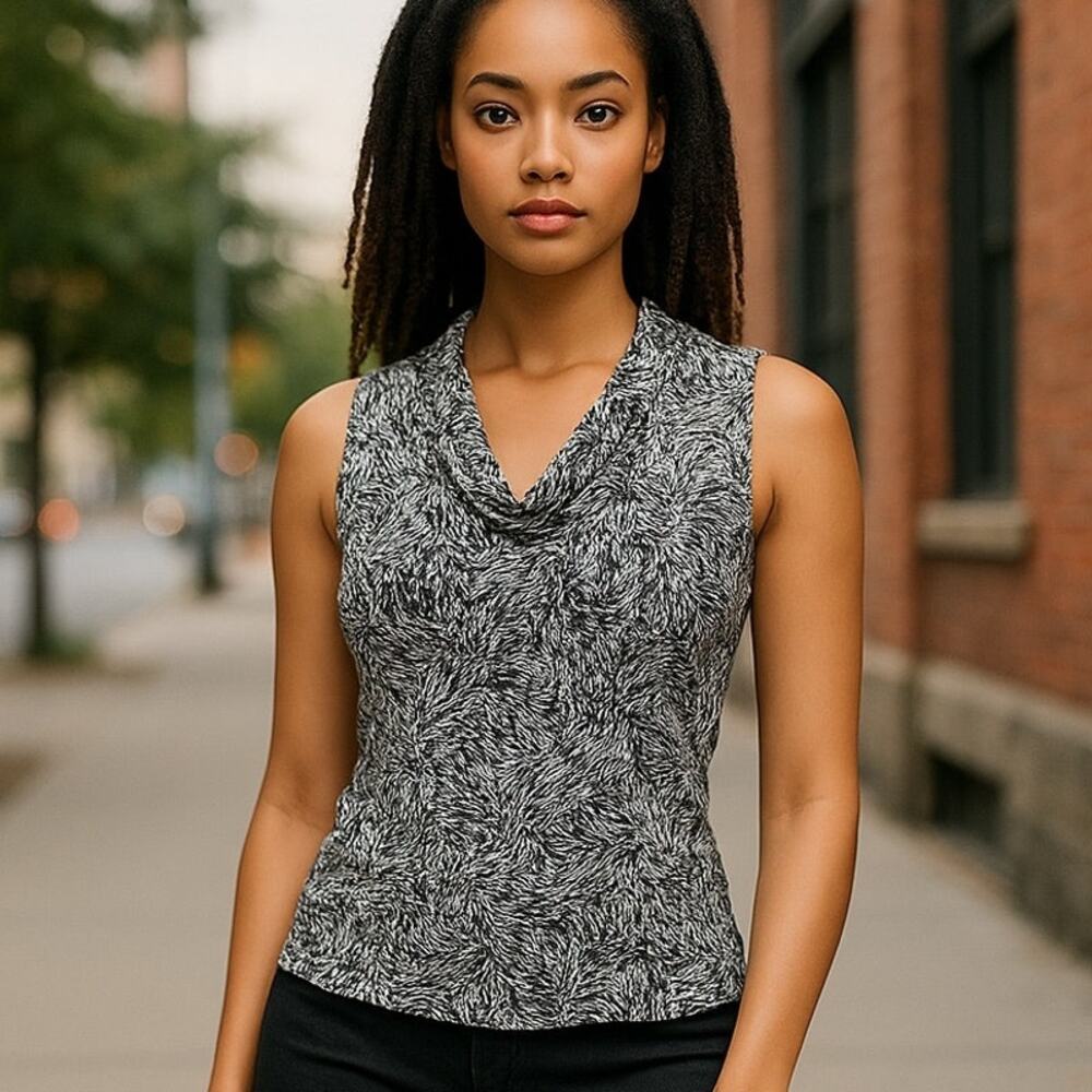 CHRISTOPHER & BANKS Sleeveless Black & White SEQUINED Blouse ~ Women's MEDIUM